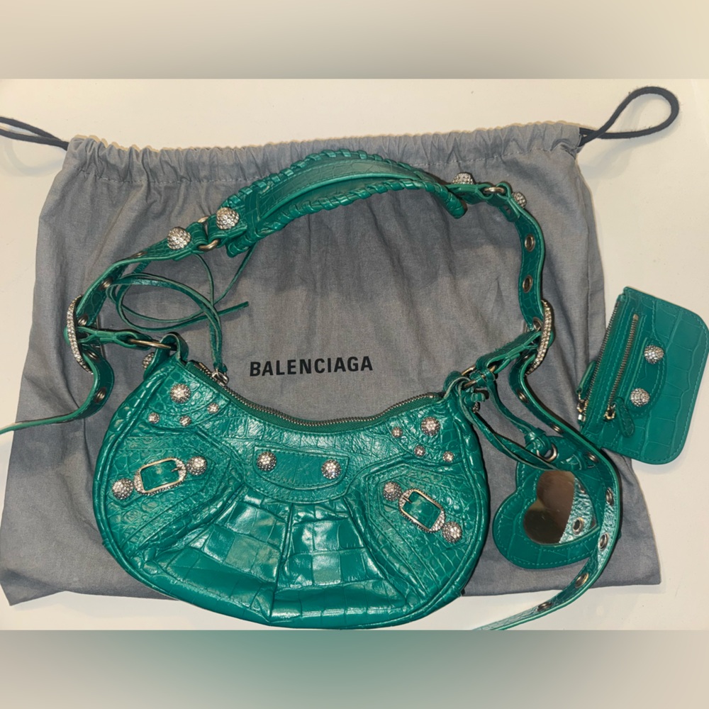 Balenciaga le cagole small giant stud crystal croc shoulder bag